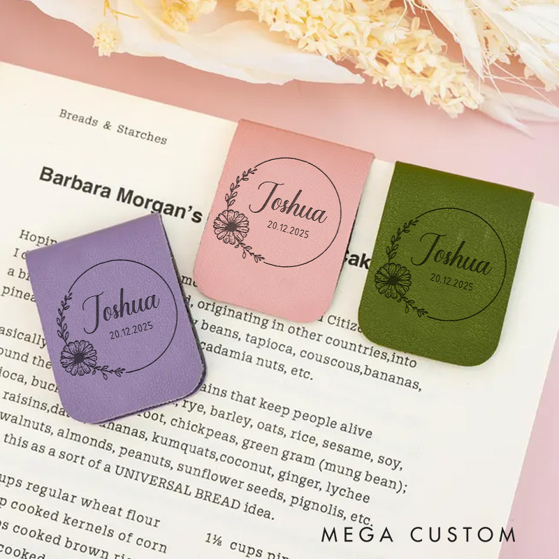 Personalized Floral Magnetic Bookmark Clip Engraved Leather Bookmark with Name Bookish Bookmark Librarian Gift Reading Lover Gift  Book Lover Gift 