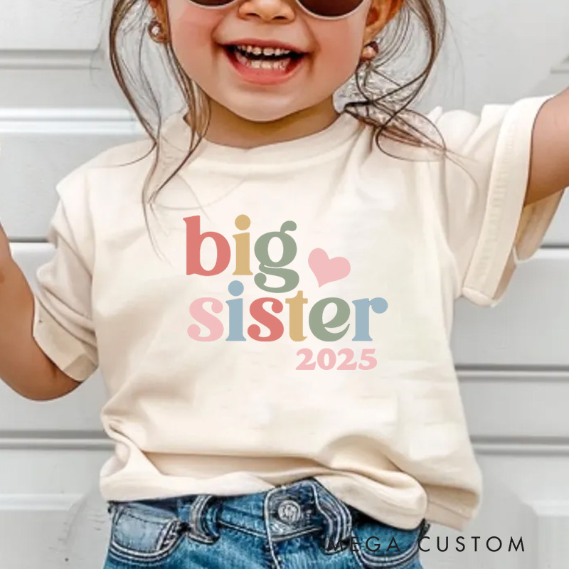 Personalized Big Sister Pastel Text Kids T-Shirt 