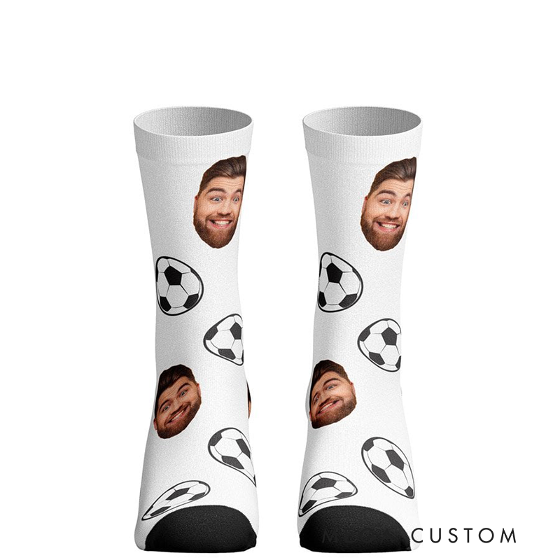 Personalized Soccer Socks with Custom Face Design and Football Pattern Unique Gift for Sports Fans