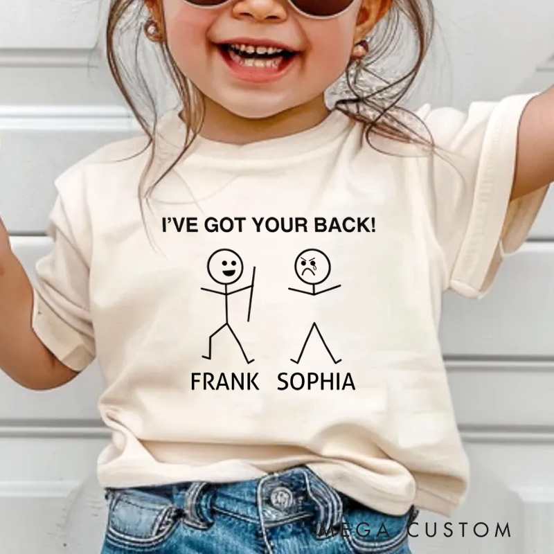 Personalized Stick Figure I've Got Your Back Kids T-Shirt 