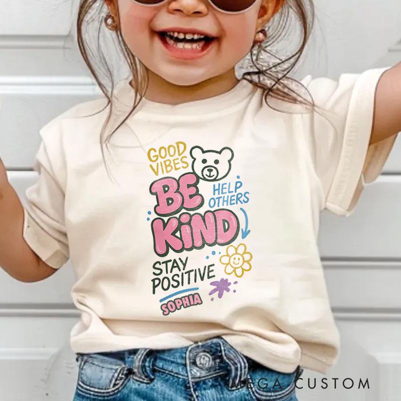 Personalized Be Kind Stay Positive Teddy Kids T-Shirt