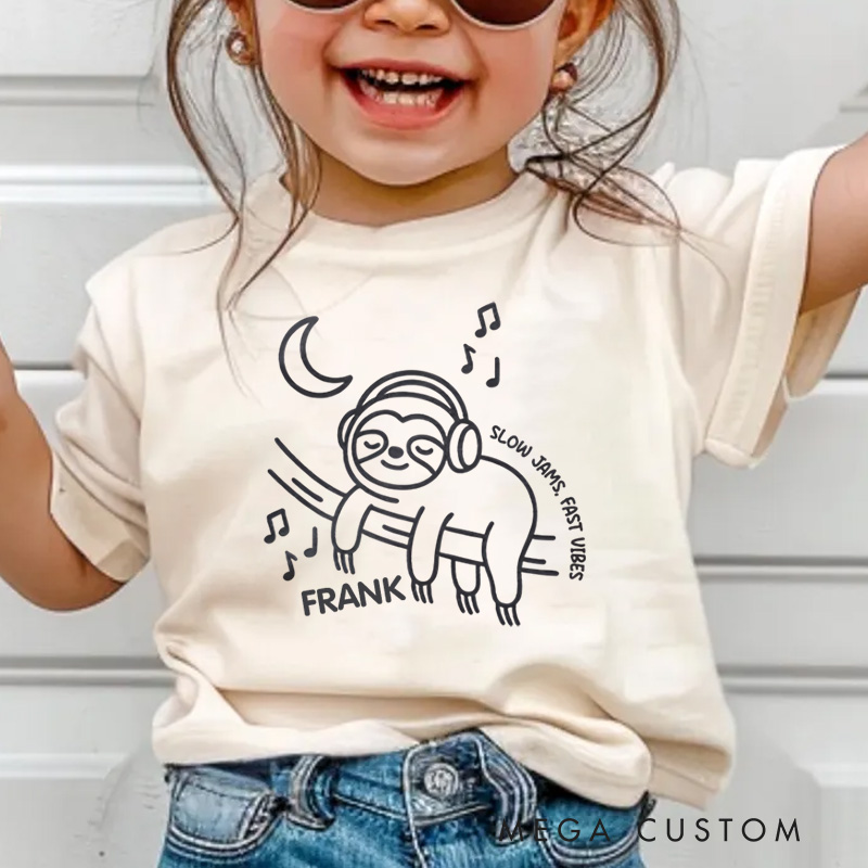 Personalized Sloth Relaxing Under Moon Kids T-Shirt
