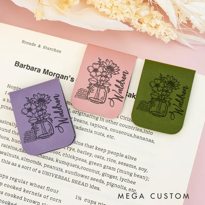 Personalized Vase and Book Magnetic Bookmark with Name Engraved Leather Bookmark Clip for Her Book Lover Gift for Librarian Gift