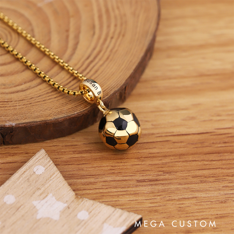 Personalized Soccer Ball Pendant Necklace with Custom Name and Number for Sports Lovers