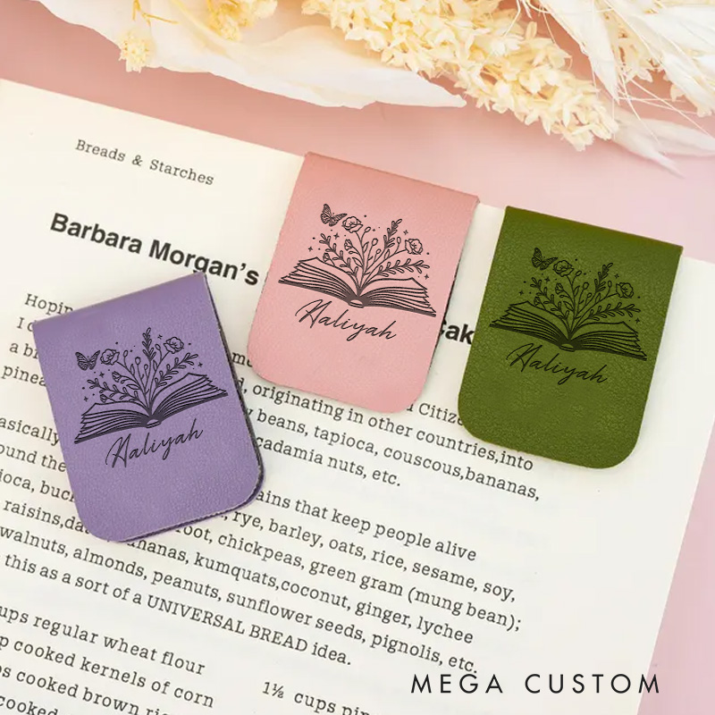 Personalized Book Flower and Butterfly Magnetic Bookmark Engraved Leather Name Bookmark Clip for Women Book Lover Gift for Reading Lover Gift
