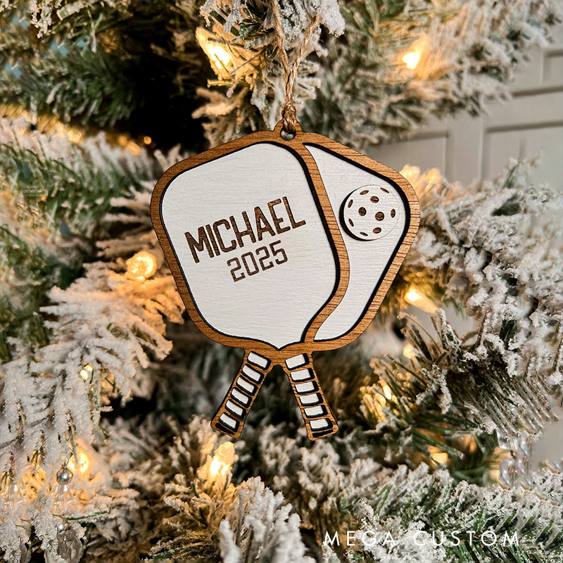 Personalized Pickleball Paddle Christmas Ornament with Custom Name and Year