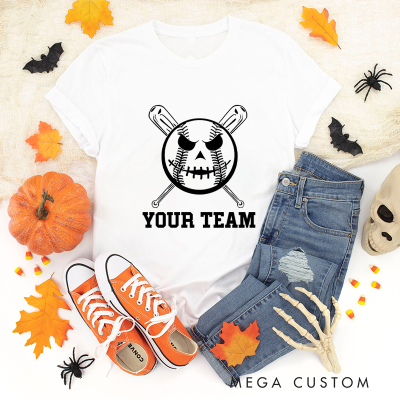 Personalized Skull Baseball T-Shirt with Custom Team Name