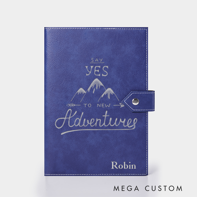 Personalized Say Yes to New Adventures Leather Notebook for Traveling Lovers Leather Journal Travel Gift