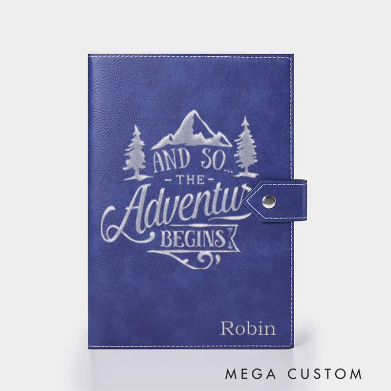 Personalized And So the Adventure Begins Leather Notebook for Traveling Lovers Leather Journal Travel Gift