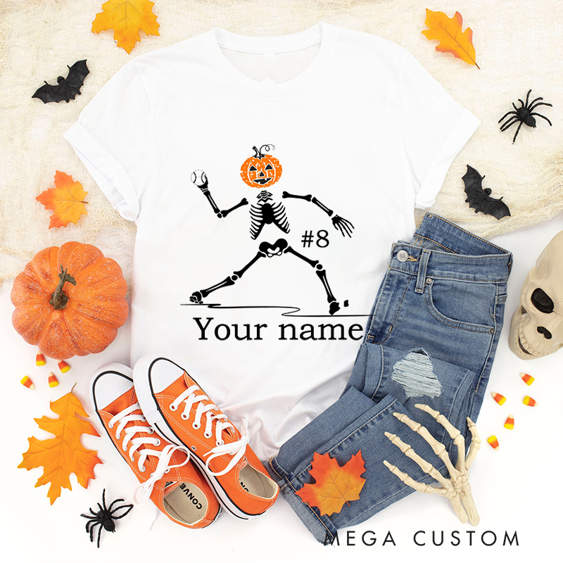 Personalized Skeleton Pitcher T-Shirt with Custom Name and Number 