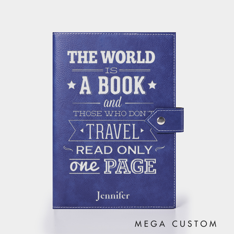 Personalized The World Is a Book Leather Notebook for Traveling Lovers Leather Journal Travel Gift