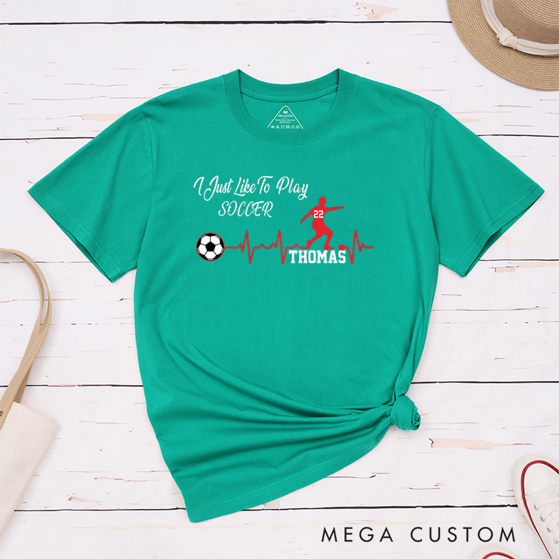 Personalized Soccer T-Shirt with Custom Name, Number, and Heartbeat Design