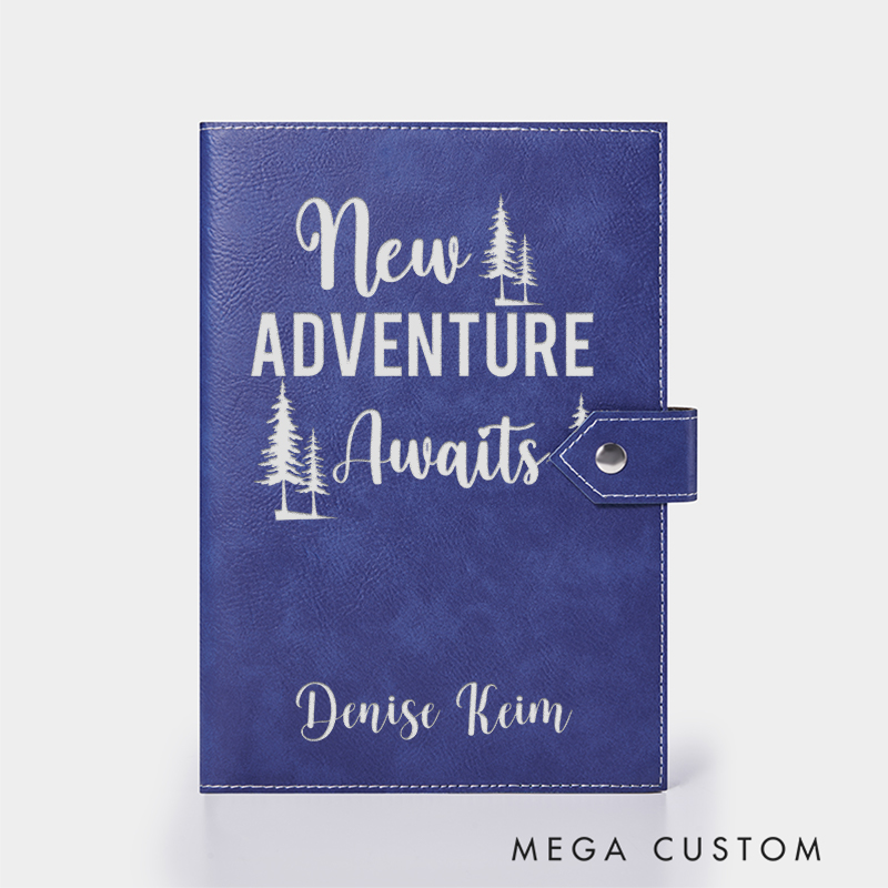 Personalized New Adventure Awaits Leather Notebook for Traveling Lovers Leather Journal Travel Gift