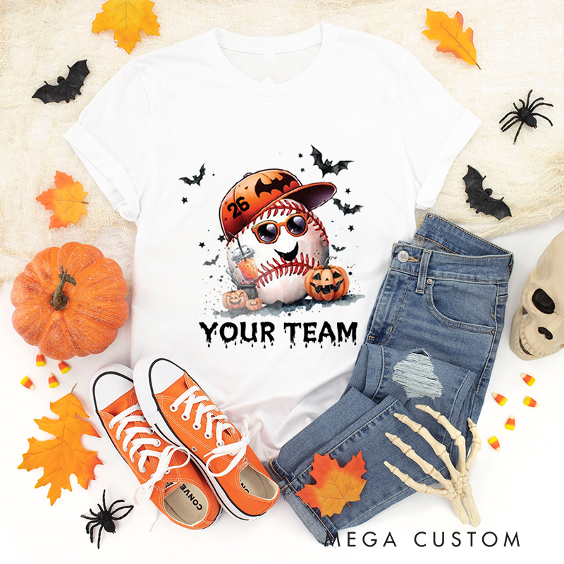 Personalized Baseball Pumpkin T-Shirt with Custom Team Name 