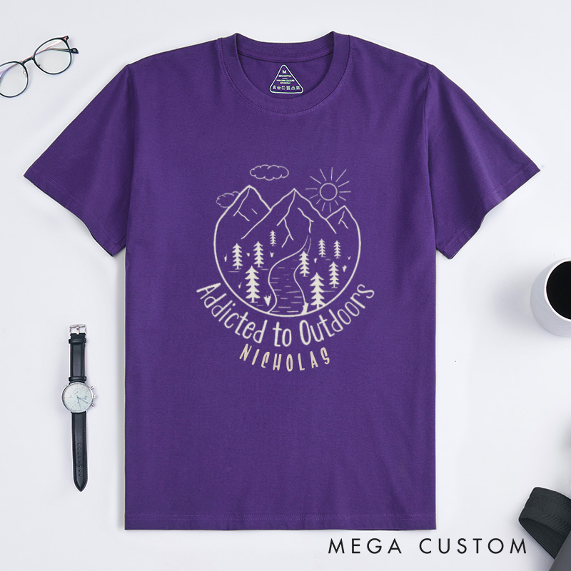 Personalized Addicted To Outdoors T-Shirt Camping Hiking T-Shirt for Nature Travelers Outdoors Lover Gift