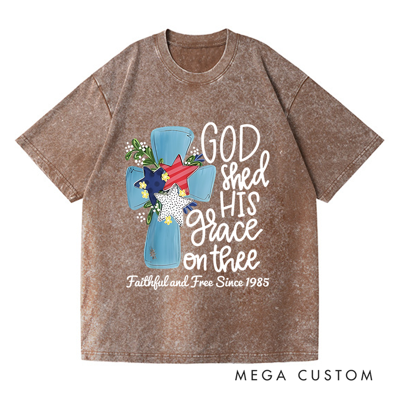Personalized Washed T-Shirts God Shed His Grace on Thee Patriotic Cross T-Shirt