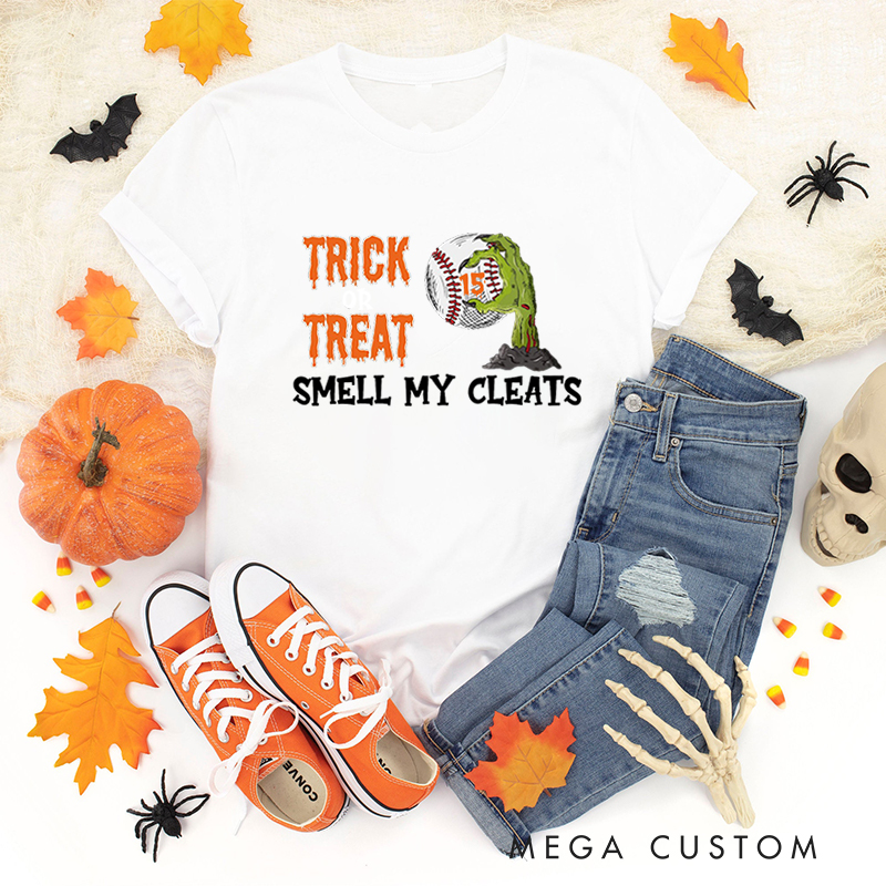 Personalized Trick or Treat Baseball T-Shirt with Custom Text 