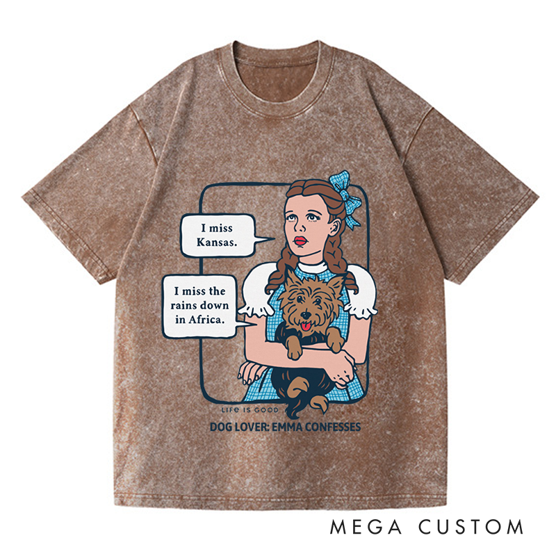 Personalized Washed T-Shirts Whimsical Dog Lover Retro Design and Music Lover T-Shirt