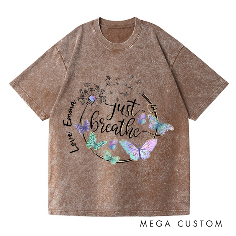 Personalized Just Breathe Butterfly and Dandelion Art T-Shirt