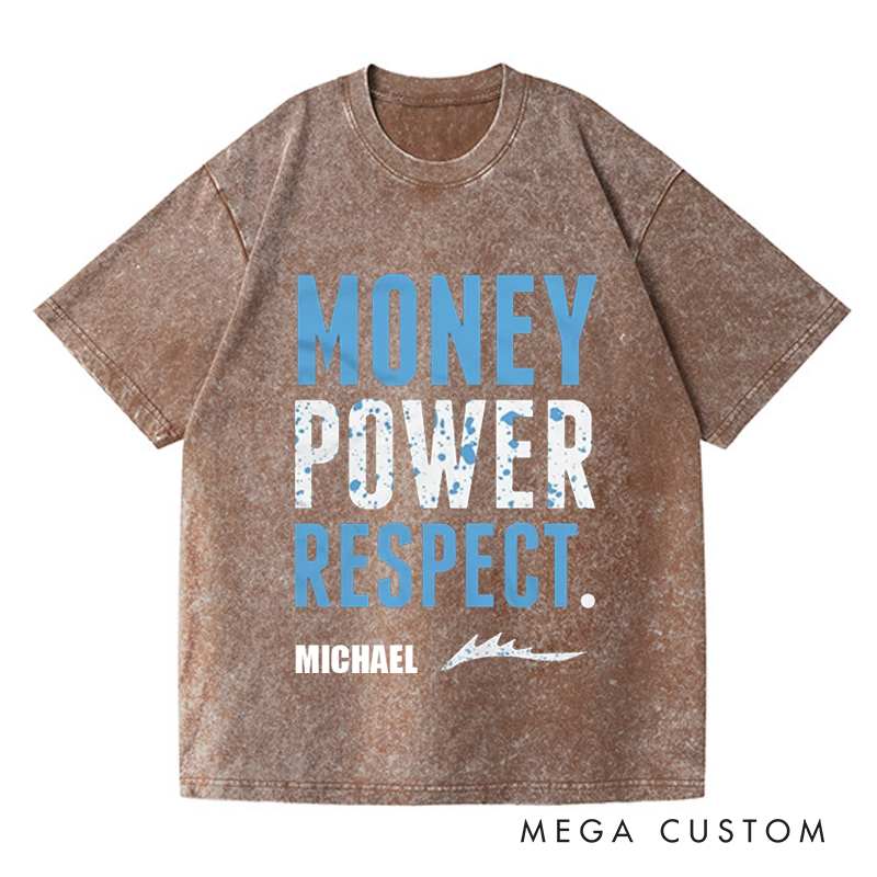 Personalized Washed T-Shirts Money Power Respect Bold Statement Graphic T-Shirt