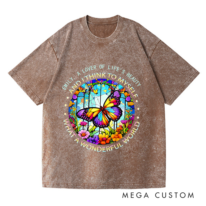 Personalized Washed T-Shirts What a Wonderful World and I Think to Myself T-Shirt
