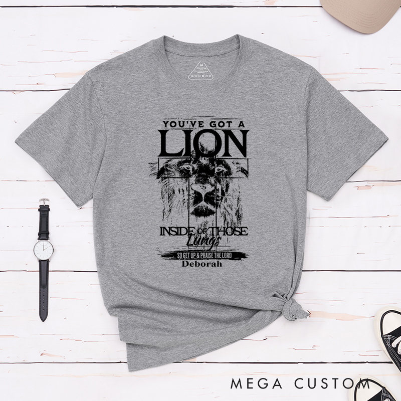 Personalized Lion Imagery Cotton Bible Verse Classic T-Shirt with Custom Name Christians Gift Birthday Gift Christian Apparel Gift for Jesus Lover 