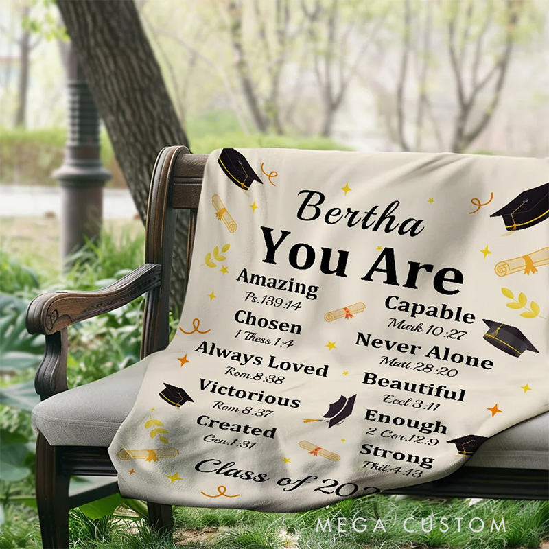 Personalized Graduation Cap Bible Chapter Soft Throw Blanket with Name and Year Home Decor Graduation Inspiring Gift for Christian Graduates