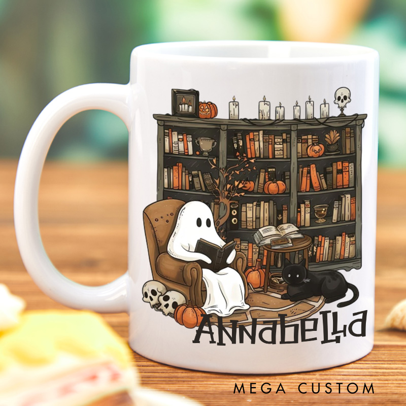 Personalized Ghost Reading Mugs Book Lover Mug with Name Pumpkin Mug Halloween Coffee Mug Book Lover Gift Bookish Gift Reading Gift