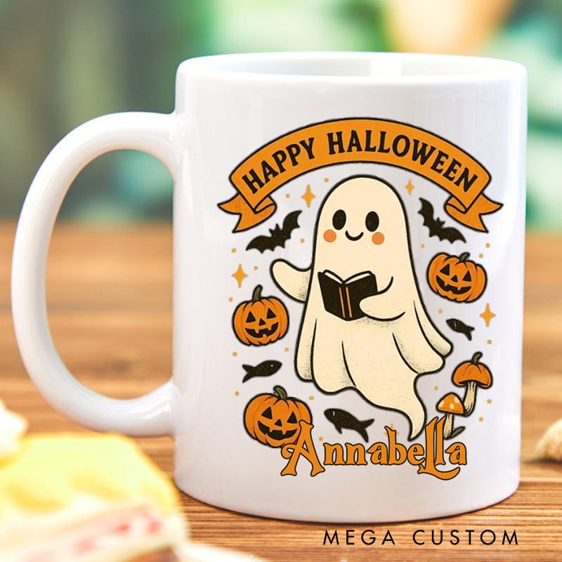 Personalized Happy Halloween Spooky Mugs Custom Book Lover Coffee Mug with Name Pumpkin Mug Book Lover Gift Bookish Gift Reader Halloween Gift