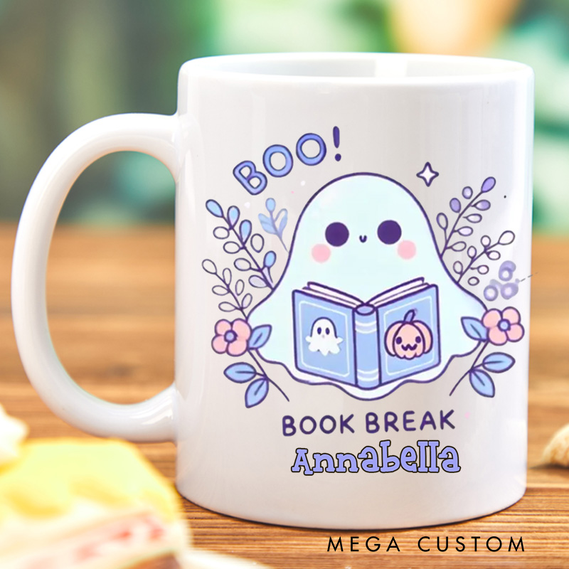 Personalized Cute Reading Ghost Mugs Custom Book Lover Mug with Name Ghost with Books Mug Book Lover Gift Bookish Halloween Gift