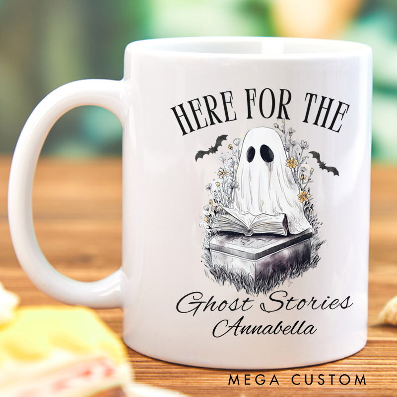 Personalized Here for the Ghost Stories Mugs Custom Halloween Ghost Mug with Name Reading Mug Book Lover Gift Reading Lover Halloween Gift