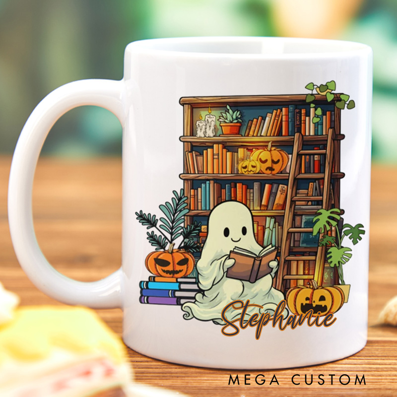 Personalized Ghost Reading Mugs Custom Bookish Halloween Mug with Name Bookworm Mug Book Lover Gift Reading Lover Halloween Gift