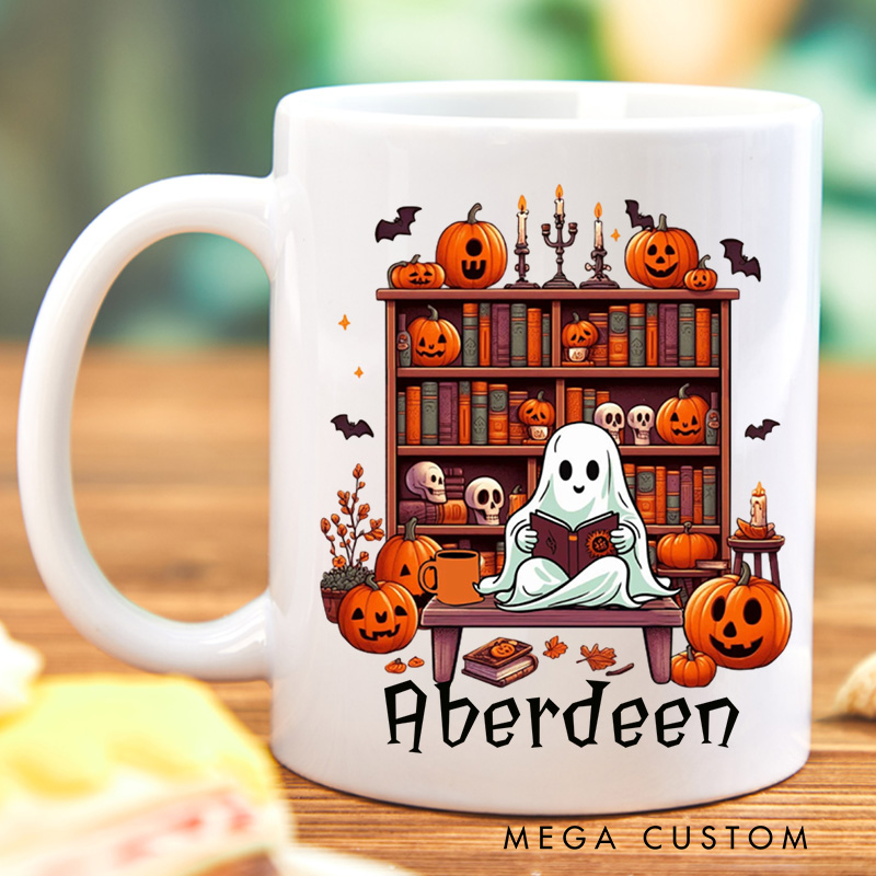 Personalized Ghost Library Mugs Halloween Spooky Mug with Name Custom Reading Ghost Book Lover Gift Bookish Gift Halloween Gift