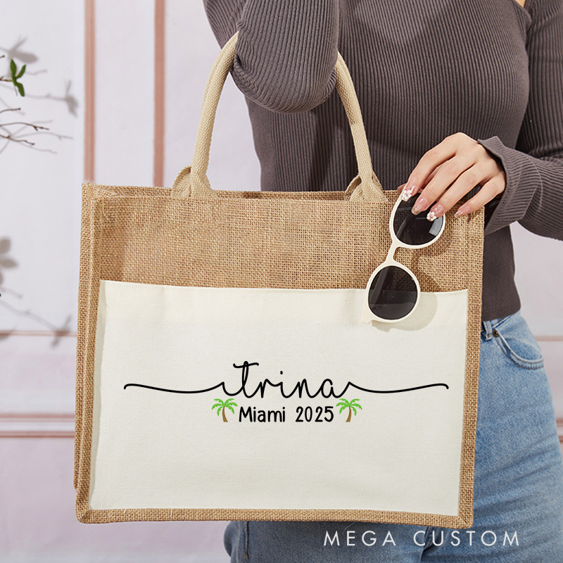 Personalized Beach Vacation Tote Bag Gift for Traveling Lovers Vacation Gift Jute Bag for Her