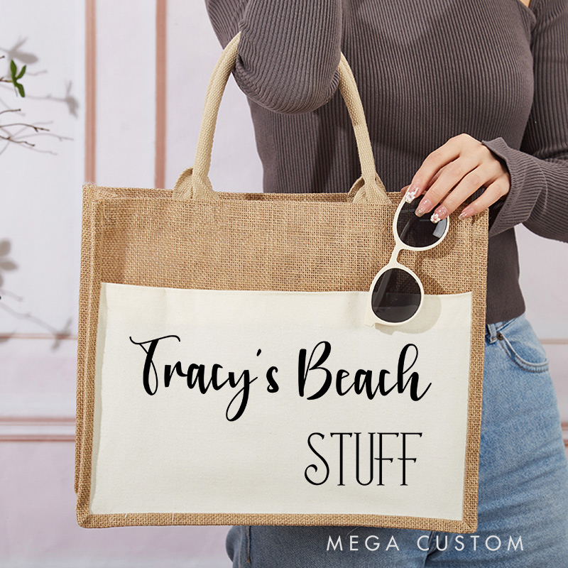 Personalized Beach Stuff Tote Bag Gift for Traveling Lovers Beach Vacation Gift Jute Bag for Her