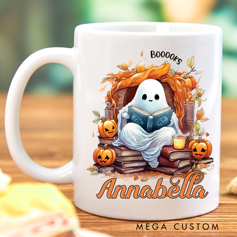 Personalized Ghost Reading Book Mugs Custom Ghost Halloween Coffee Mug with Name Bookish Mug Book Lover Gift Librarian Gift Halloween Gift