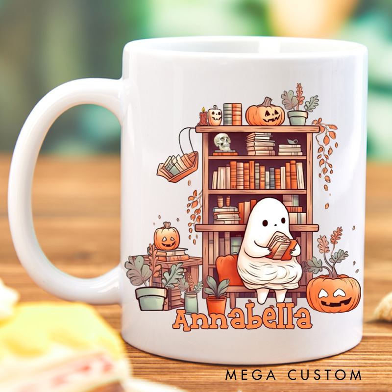 Personalized Reading Ghost Mugs Custom Spooky Coffee Mug with Name Librarian Mug Book Lover Gift Bookish Gift Librarian Gift Halloween Gift