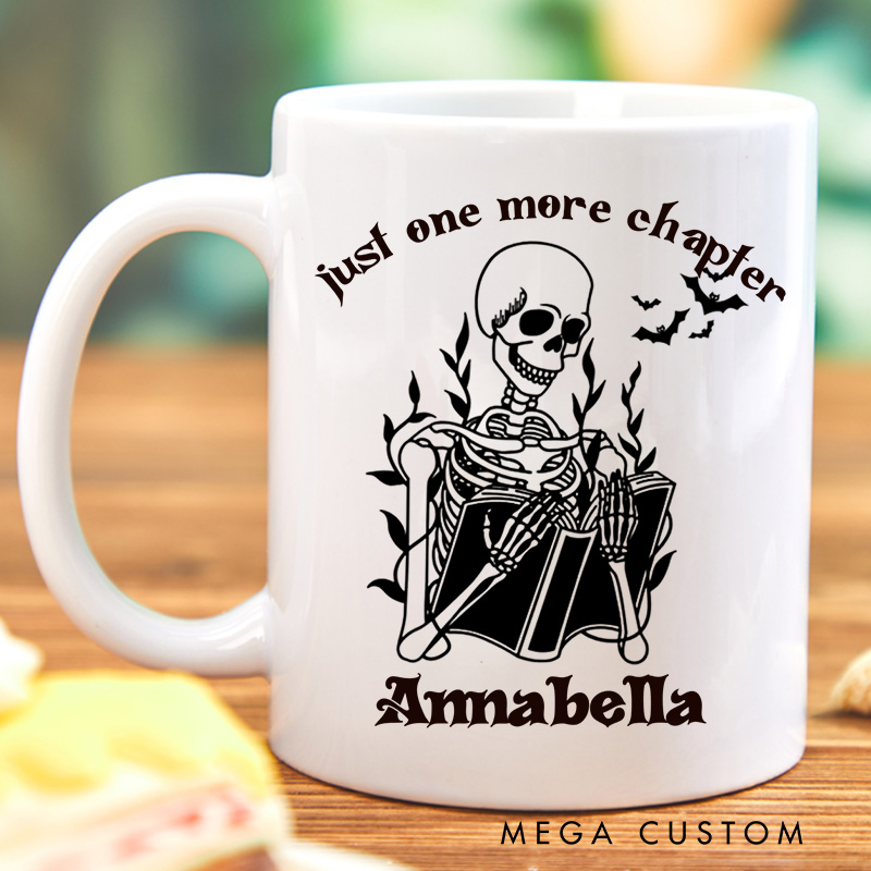 Personalized Just One More Chapter Mugs Custom Spooky Reader Coffee Mug with Name Librarian Mug Book Lover Gift for Bookish Halloween Gift