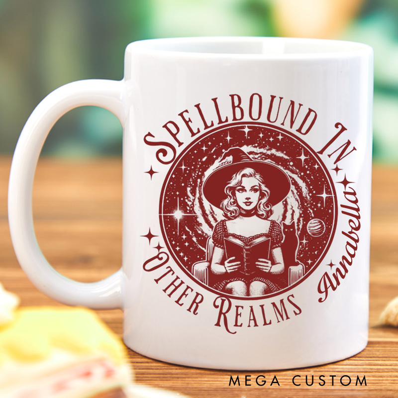 Personalized Spellbound in Other Realms Mugs Dark Academia Coffee Cup with Name Halloween Witch Mug Book Lover Gift for Bookish Gift