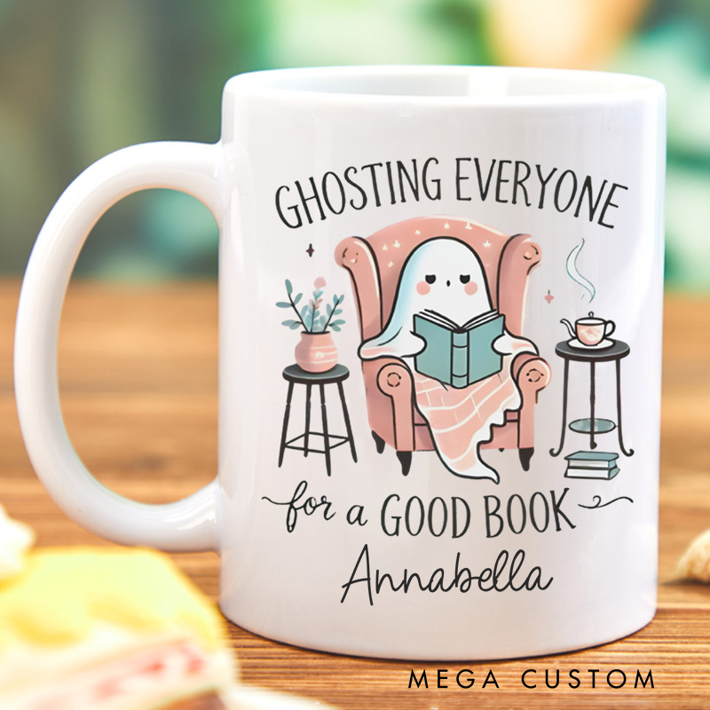 Personalized Ghosting Everyone for a Good Book Mugs Custom Ghost Reading Coffee Mug with Name Librarian Mug Book Lover Gift for Halloween Gift