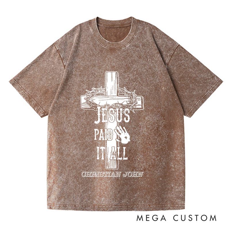 Personalized Washed T-Shirts Faith Over Fear Inspirational Cross Minimalist Design T-Shirt