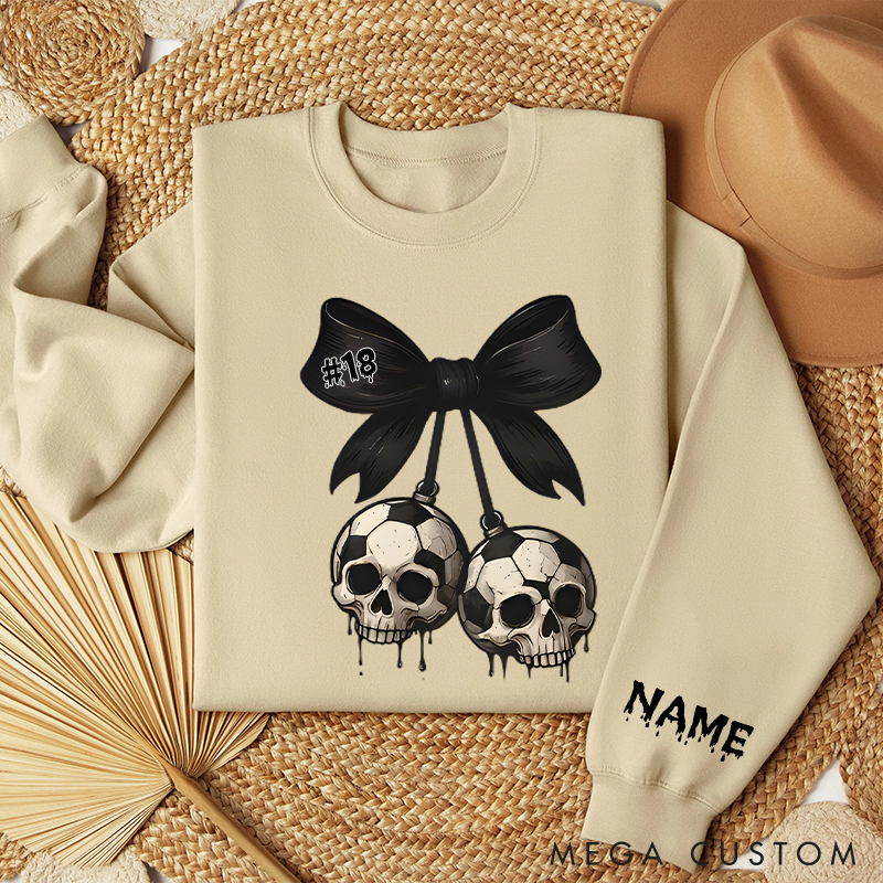 Personalized Spooky Soccer Sweatshirt Featuring Custom Number and Skull Graphics 