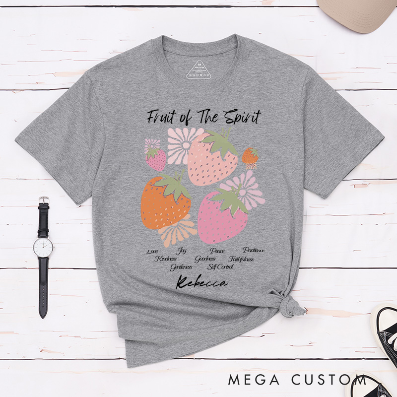 Personalized the Fruit of the Spirit Cotton T-Shirt with Name Christian Strawberry Unisex Classic T-Shirt Bible Verse Shirt Religious Faith Based Gift
