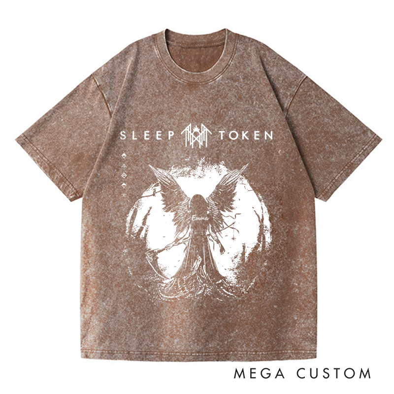 Personalized Washed T-Shirts Dark and Intriguing Angel Wings Mysterious T-Shirt