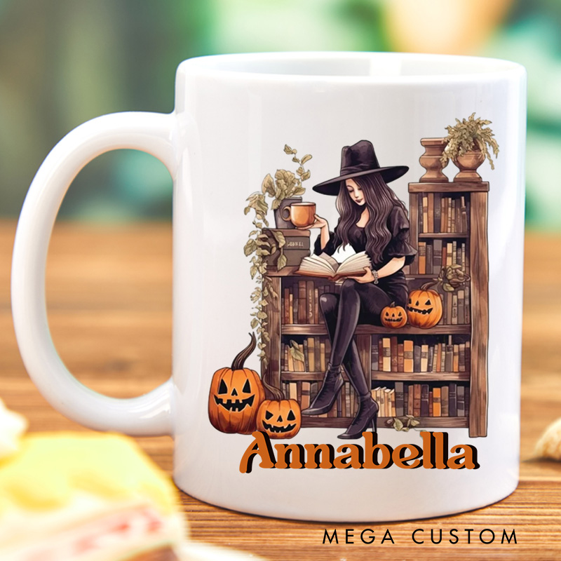 Personalized Witchy Reading Mugs Custom Pumpkin Coffee Mug with Name Halloween Librarian Mug Book Lover Gift for Halloween Gift