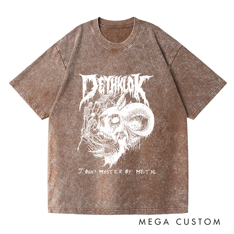 Personalized Washed T-Shirts Dark Metal Skull Artistic and Bold Graphic T-Shirt