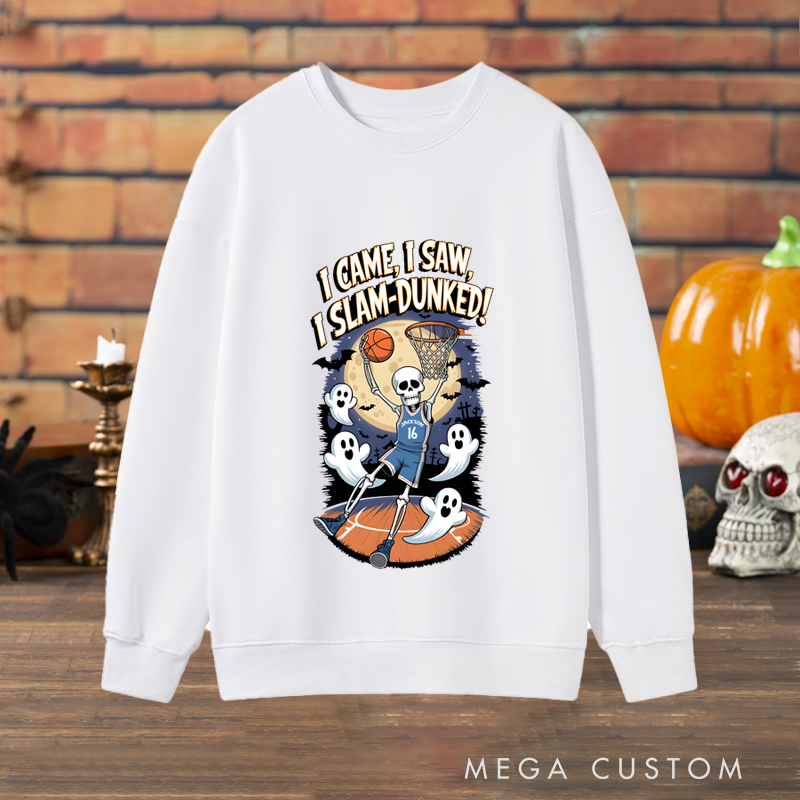 Personalized Halloween Sweatshirt with Skeleton Basketball Design, Custom Name, and Number