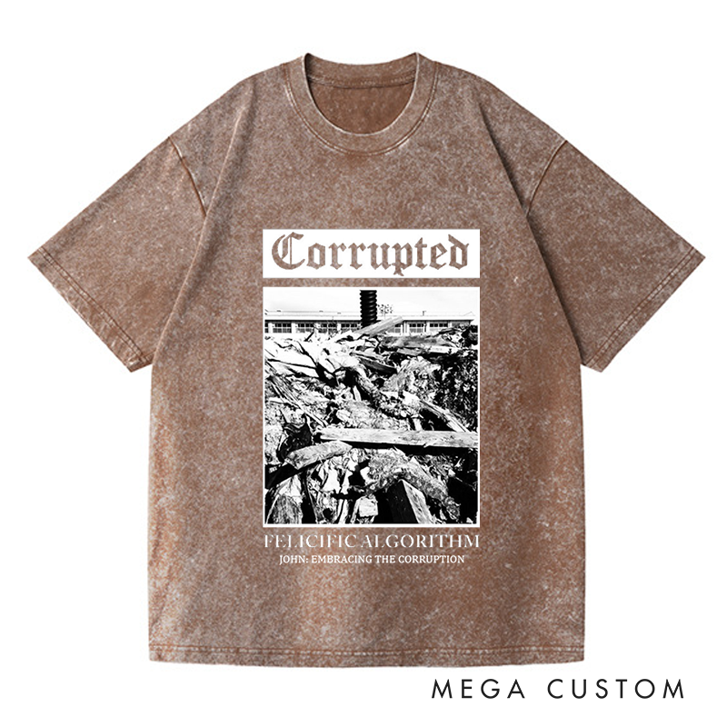 Personalized Washed T-Shirts Corrupted Minimalist Black and White Urban Debris Artwork T-Shirt
