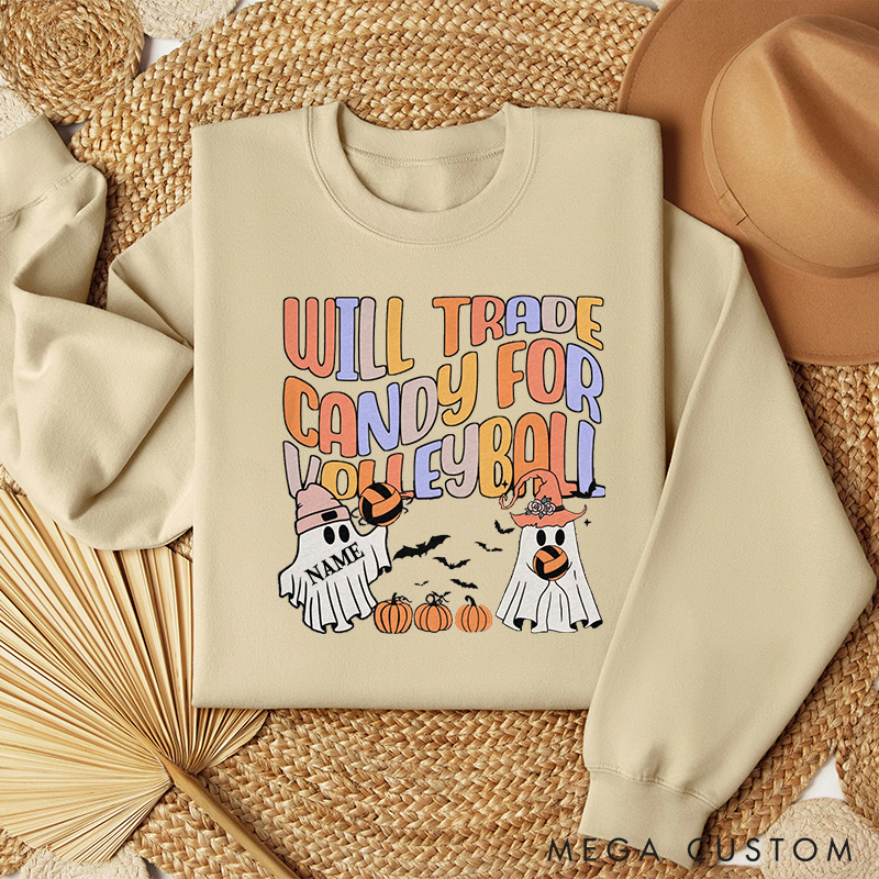 Personalized "Will Trade Candy for Volleyball" Sweatshirt with Customizable Details 