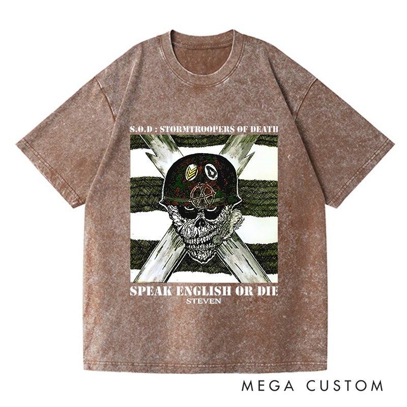 Personalized Washed T-Shirts Skull and Crossbones Military-Inspired Bold Graphic T-Shirt